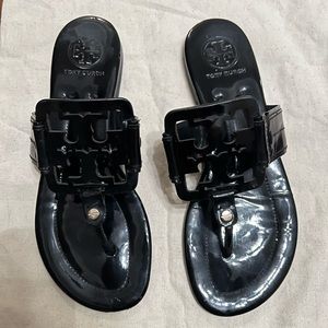 COPY - Women's Black Square Miller Patent Leather Thong Sandals